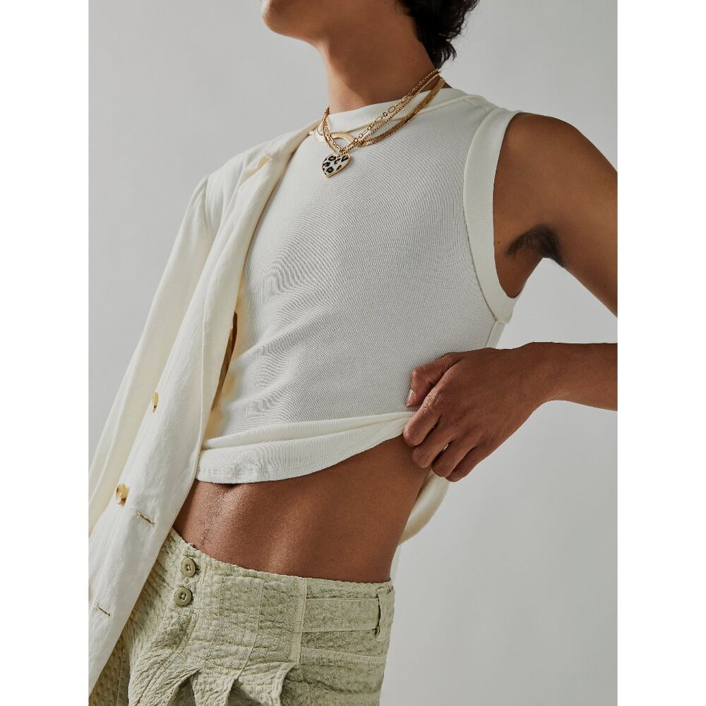 Free People Cream Ribbed Tank Top - Picture 2 of 6